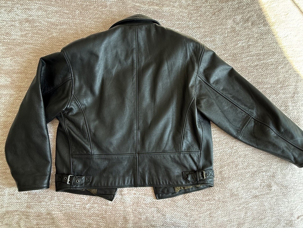 Vintage Tannery West Womens Black Leather Jacket Belt Size XS Biker Moto