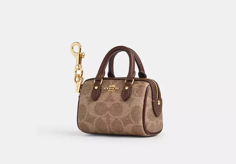 Coach Mini Rowan Bag Charm 3.75″ x 2.5″ x 2.25″ CX068 Signature Canvas Leather