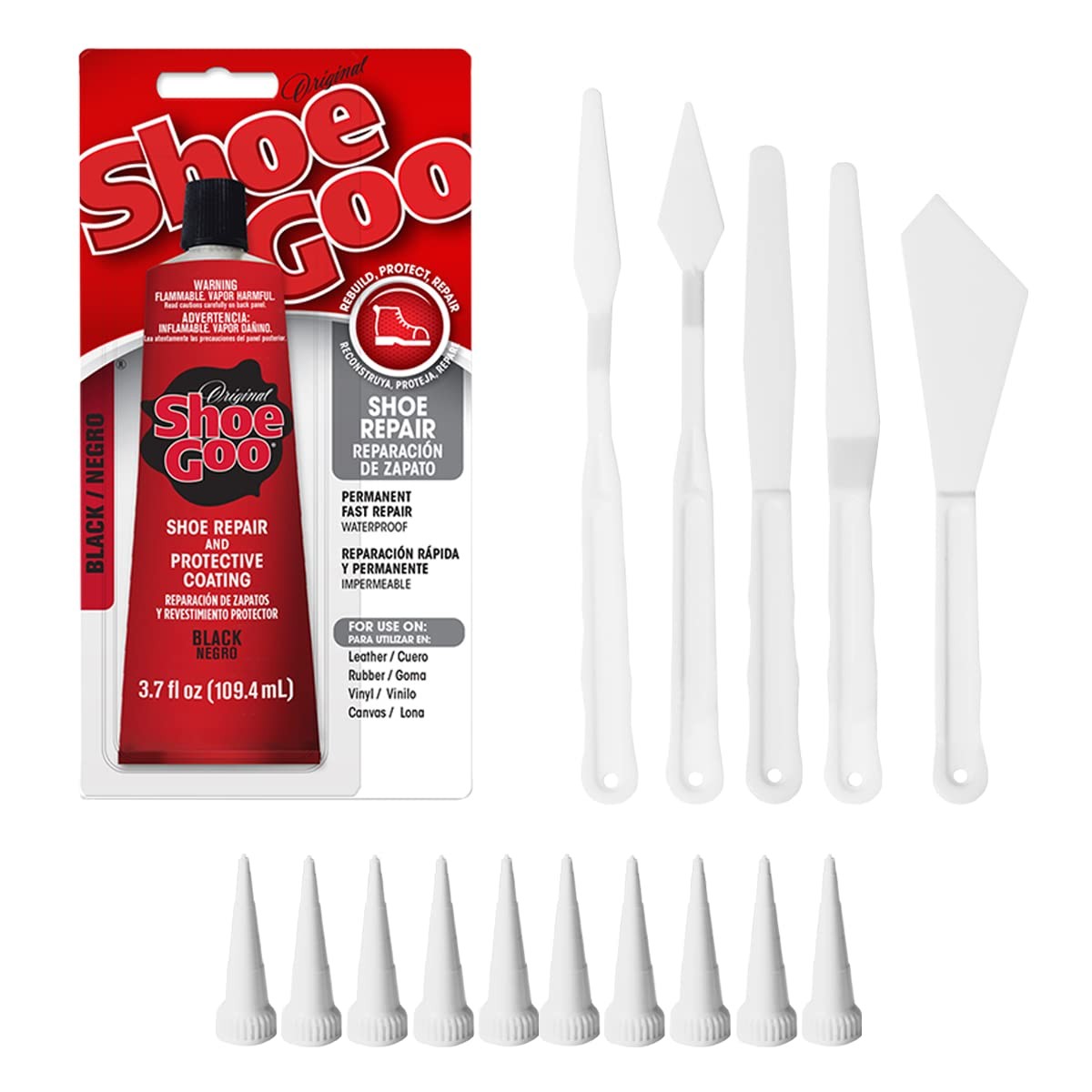 Black Shoe Repair Adhesive with Applicators Spreader Tools Bundle