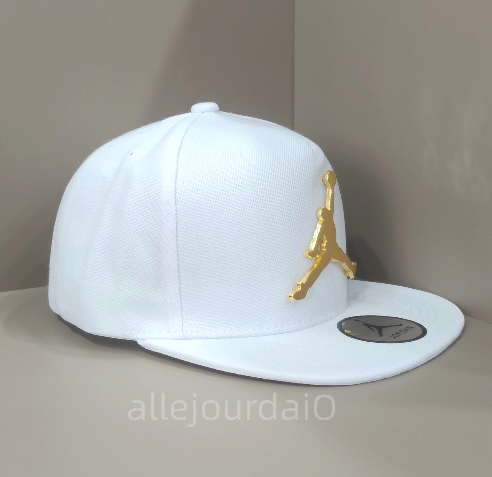 Jordan Outdoor Casual Metal Emblem White Flat Brim Hat Adjustable