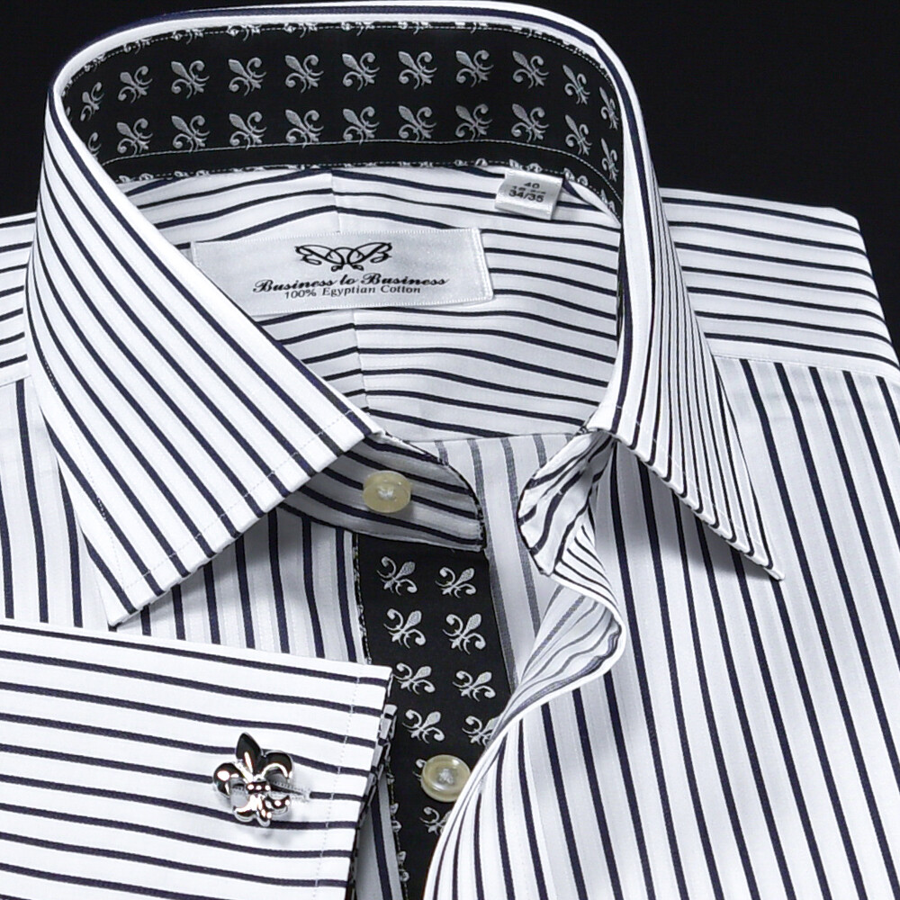 Black Stripe Unique Designed With Black Fleur-de-lis Inner Lining Business Shir