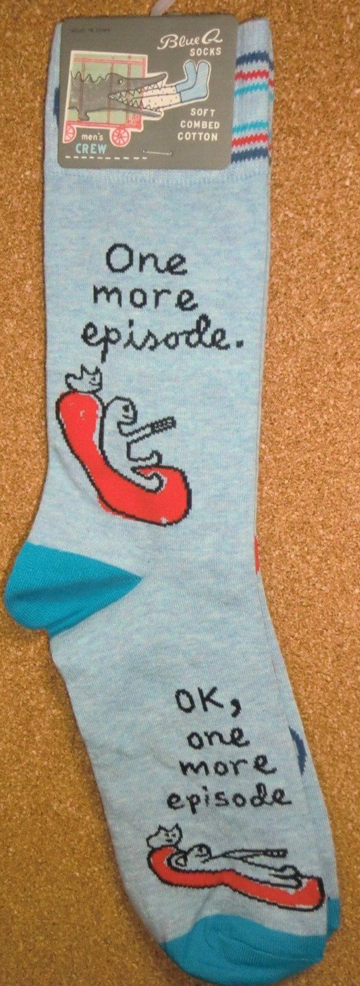 Blue Q Men’s Funny Novelty Crew Socks, One More Episode – Men’s shoe size 7-12