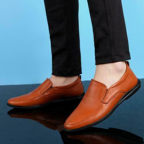 Men faux Leather Slip On Loafers Pointed Toe Business Casual Dress Walking Shoes
