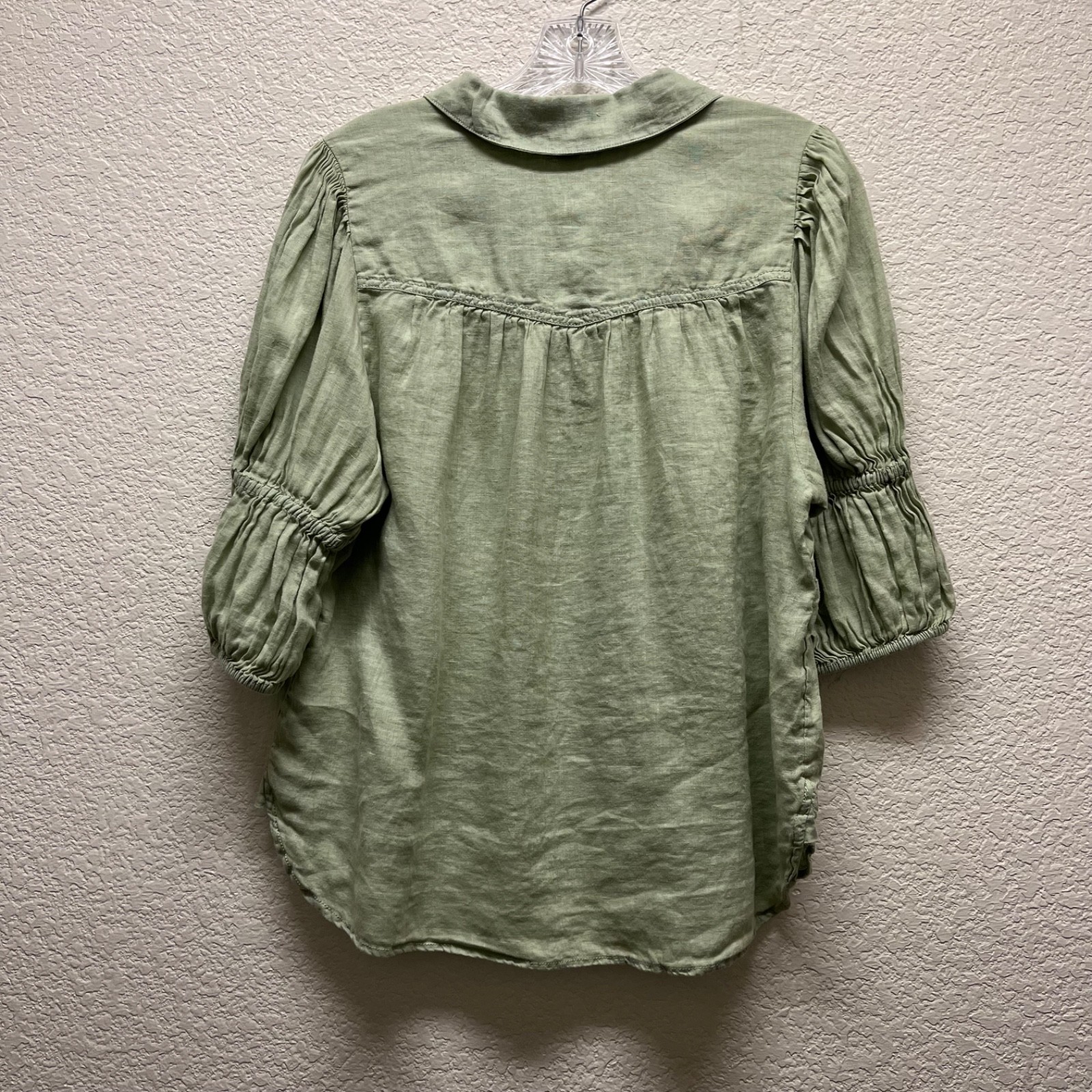 Pilcro Tallulah Double Puff Sleeve Linen Blouse 1/2 Button Mint Womens M