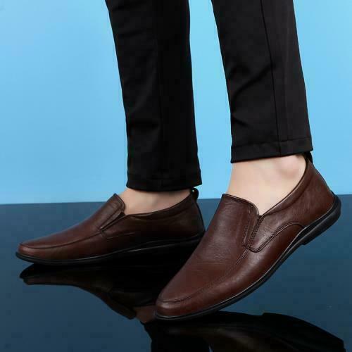 Men faux Leather Slip On Loafers Pointed Toe Business Casual Dress Walking Shoes