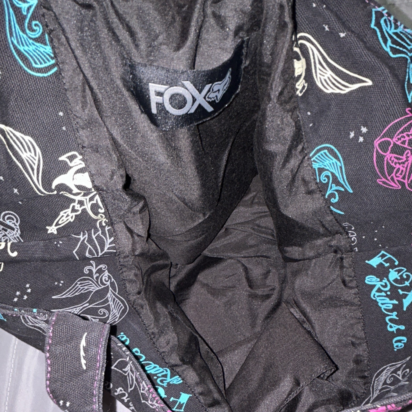 FOX Black Graphic Print Tote Bag, Multicolor Print, Double Handles, Women