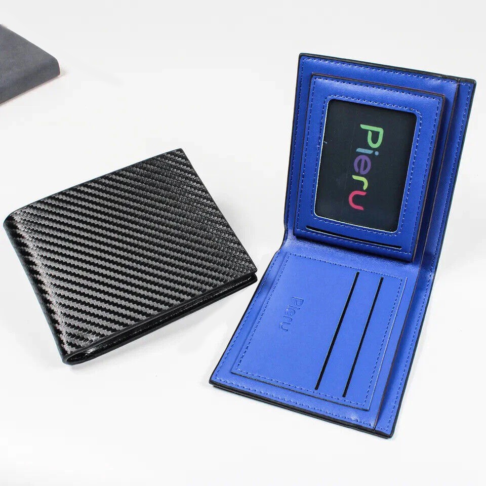 Men’s Carbon Fiber Leather RFID Blocking Slim Bifold Wallet Card Holder