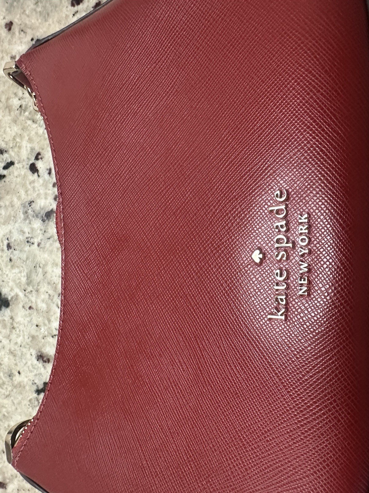 Red Kate Spade Staci Half Moon Shoulder Bag Cross Grain Leather