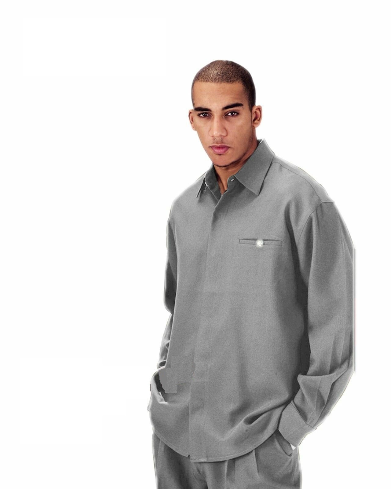 Men’s 2pc Walking Suit Long Sleeve Casual Shirt & Pants Set Solid 8 Colors 2612