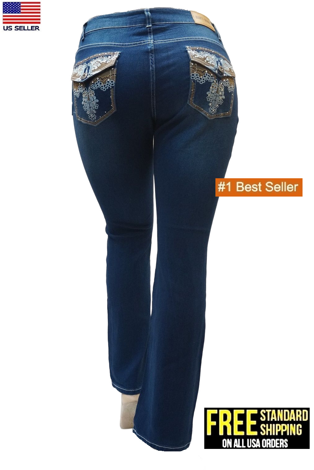 Jack David Womens Plus Size Blue Stretch Denim Jeans Slim bootcut Skinny Jeans