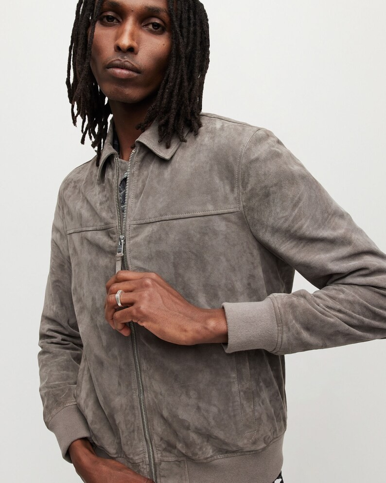 Men Gray Classic Handmade Stylish Suede Leather Jackets Premium Quality Coat
