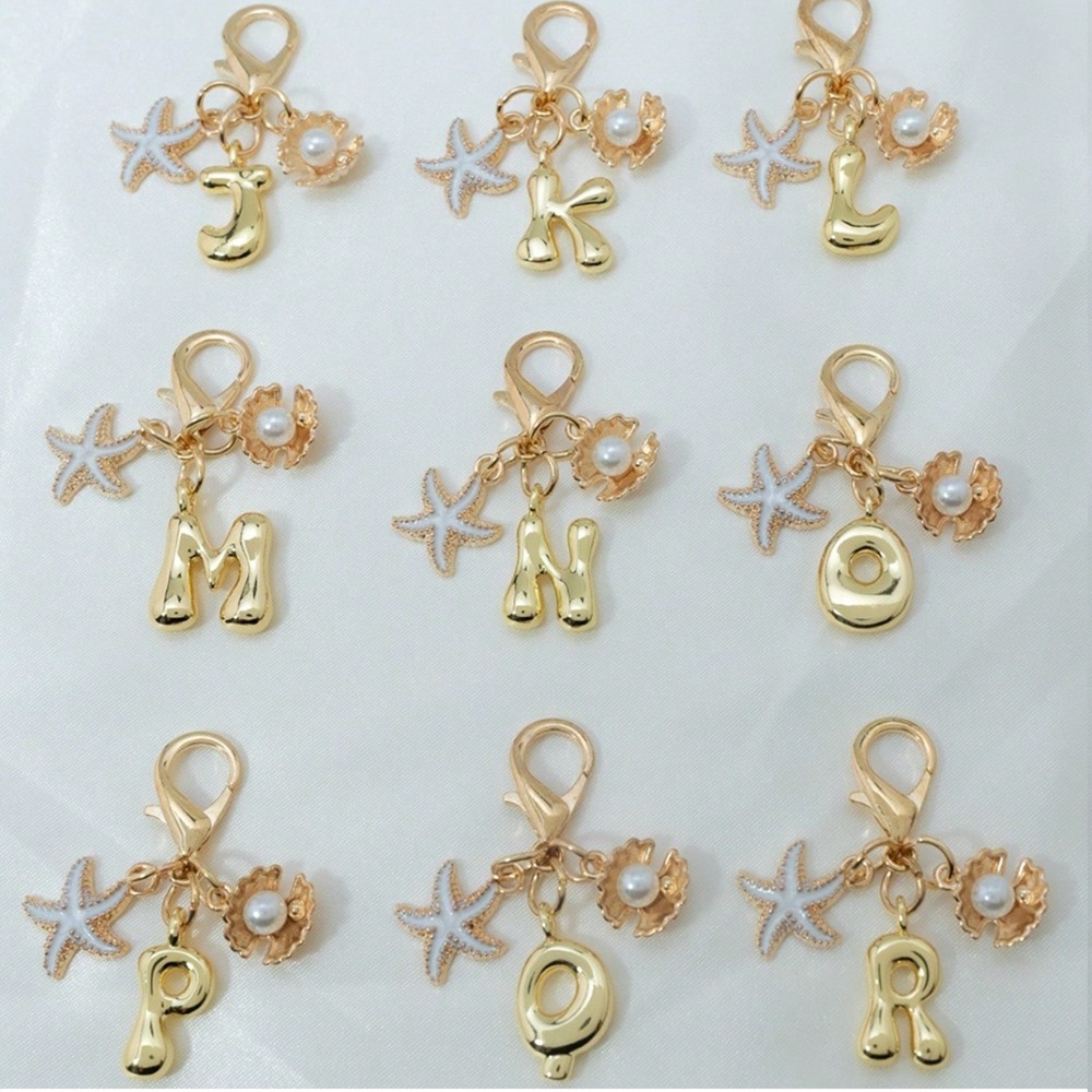 1PCS Gold Bubble Alphabet Keychain Starfish Shell Bag Charm Love Couple Gift