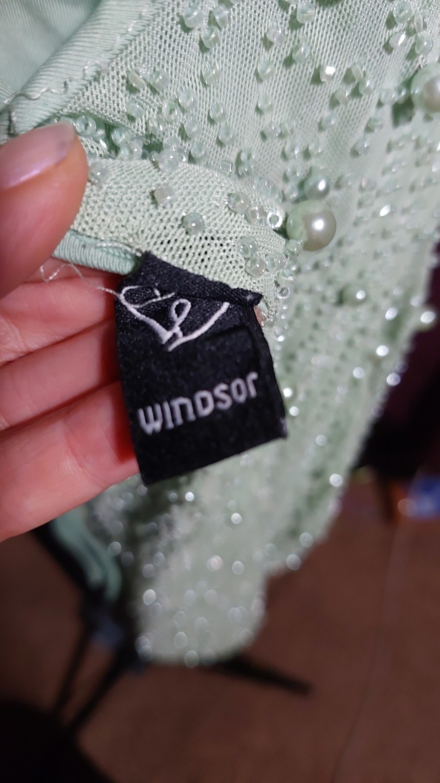 Windsor Green Mesh Beaded Sequin Cowl Neck Mini Slip Dress Party Size S