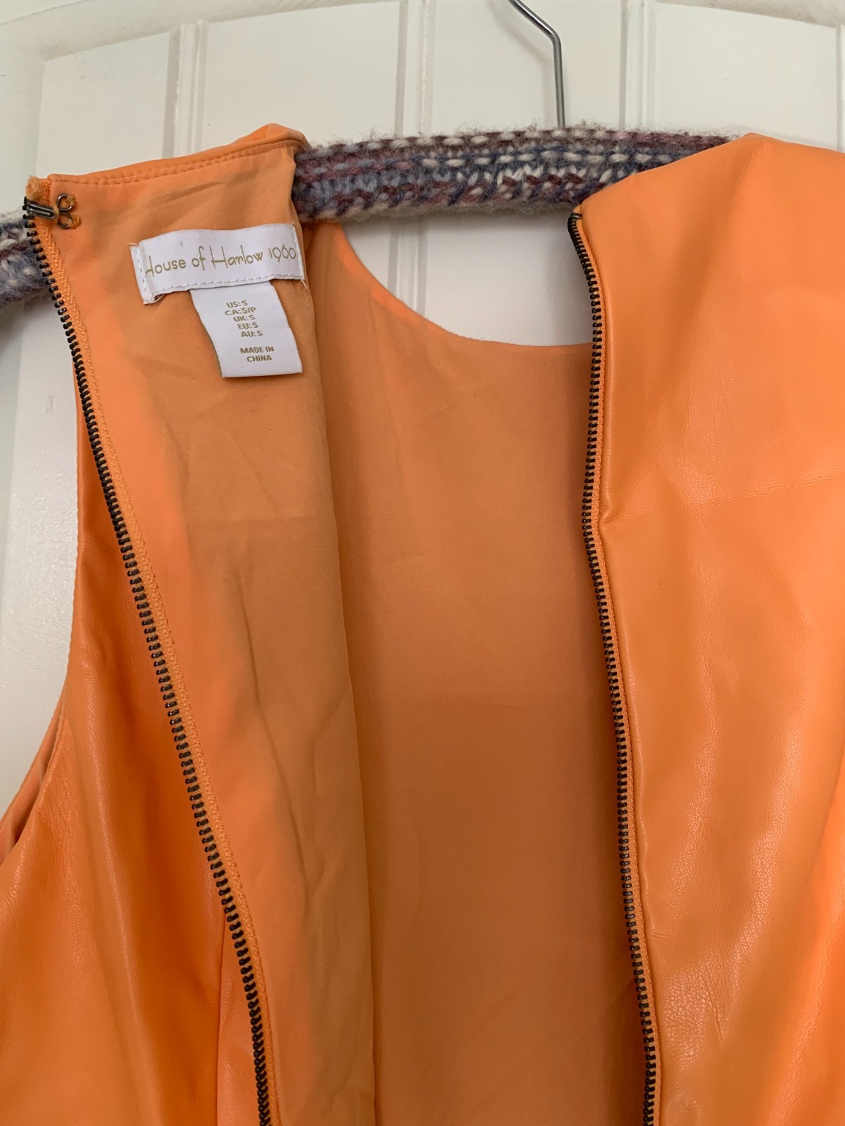 House of Harlow 1960 Vegan Faux Leather Mini Dress (Small) Orange Papaya