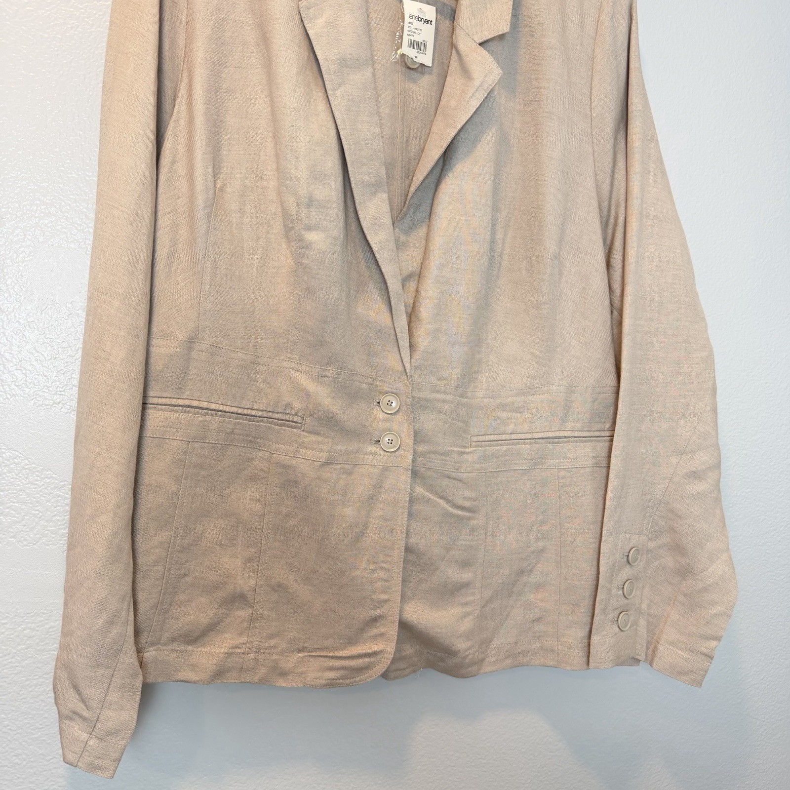 LANE BRYANT Size-28 Womens Linen Blend Blazer Lightweight Natural Beige