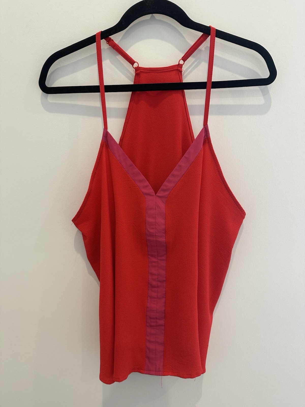 Red Pink Colorblock V-Neck Camisole Tank Top Adjustable Straps Pullover