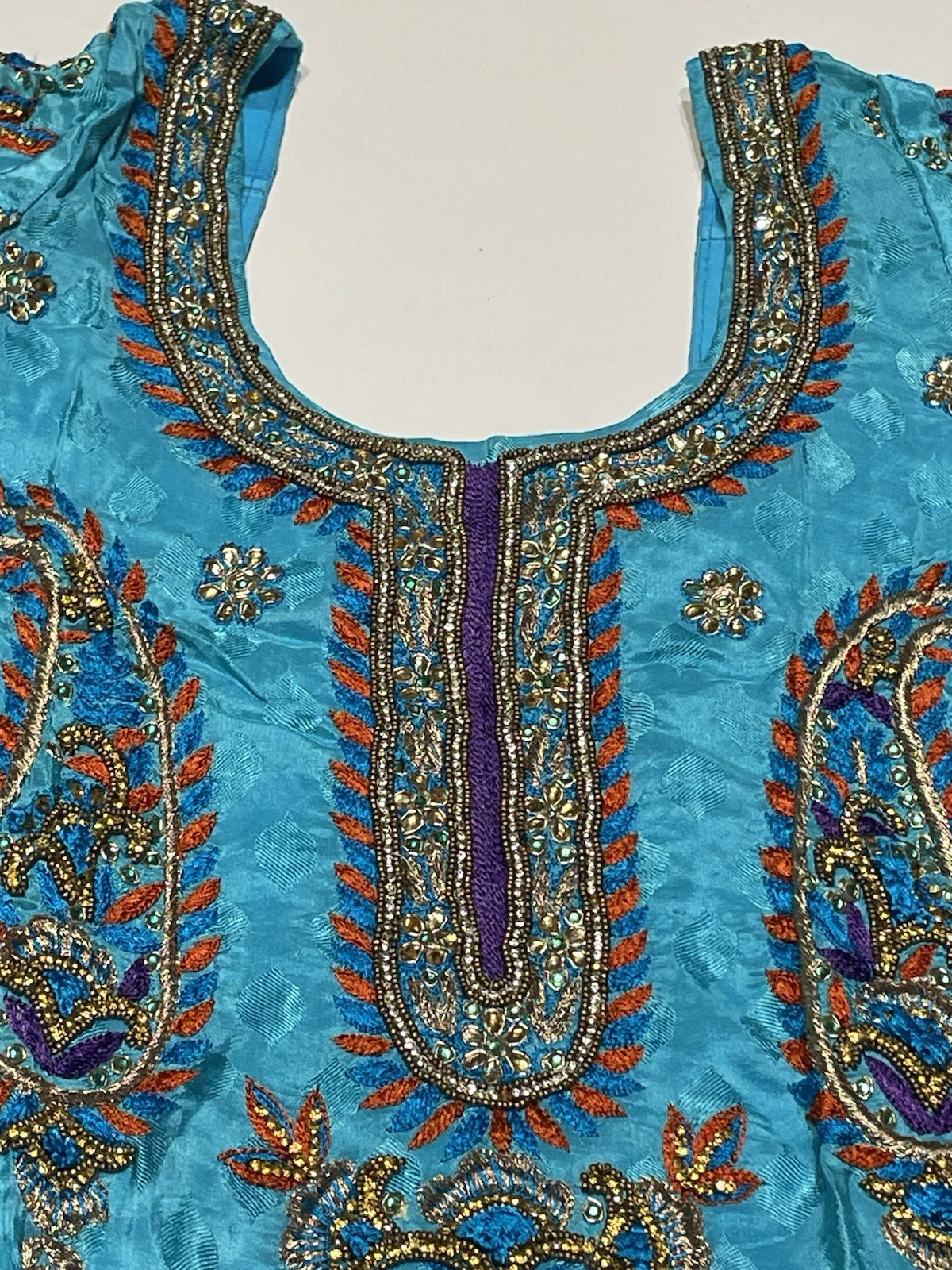 Heavy Embellished Punjabi Kurti Aqua Blue Zardozi Stone Tunic Kameez 19×30