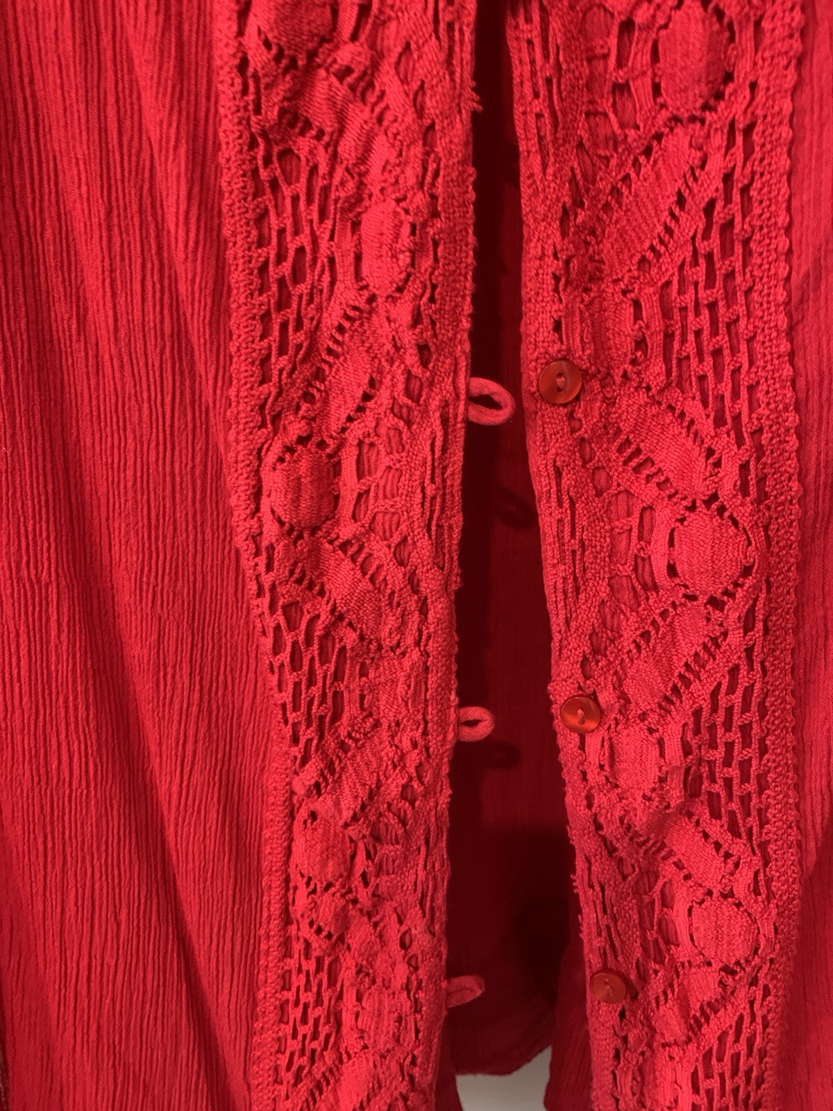 Roman’s Long Blouse Red Gauzy And Crochet Lace 20W NWOT/ Cotton