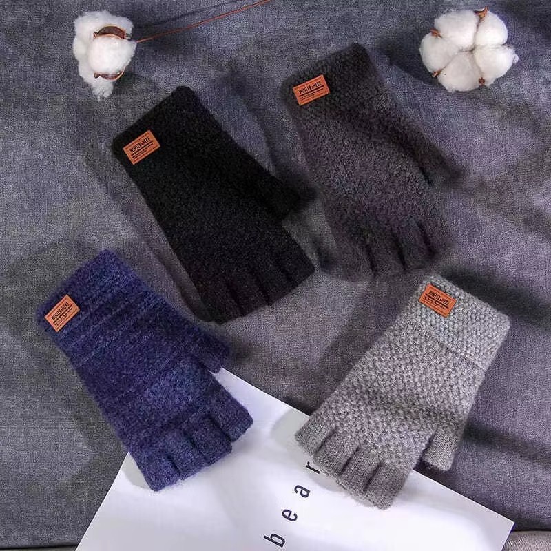 Winter Alpaca Wool Fingerless Gloves Thermal Men Knitted Half Finger Mitten Lot