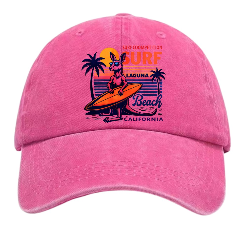 Laguna Beach California Surf Kangaroo DadHat,Retro Surf Competition Baseball Cap