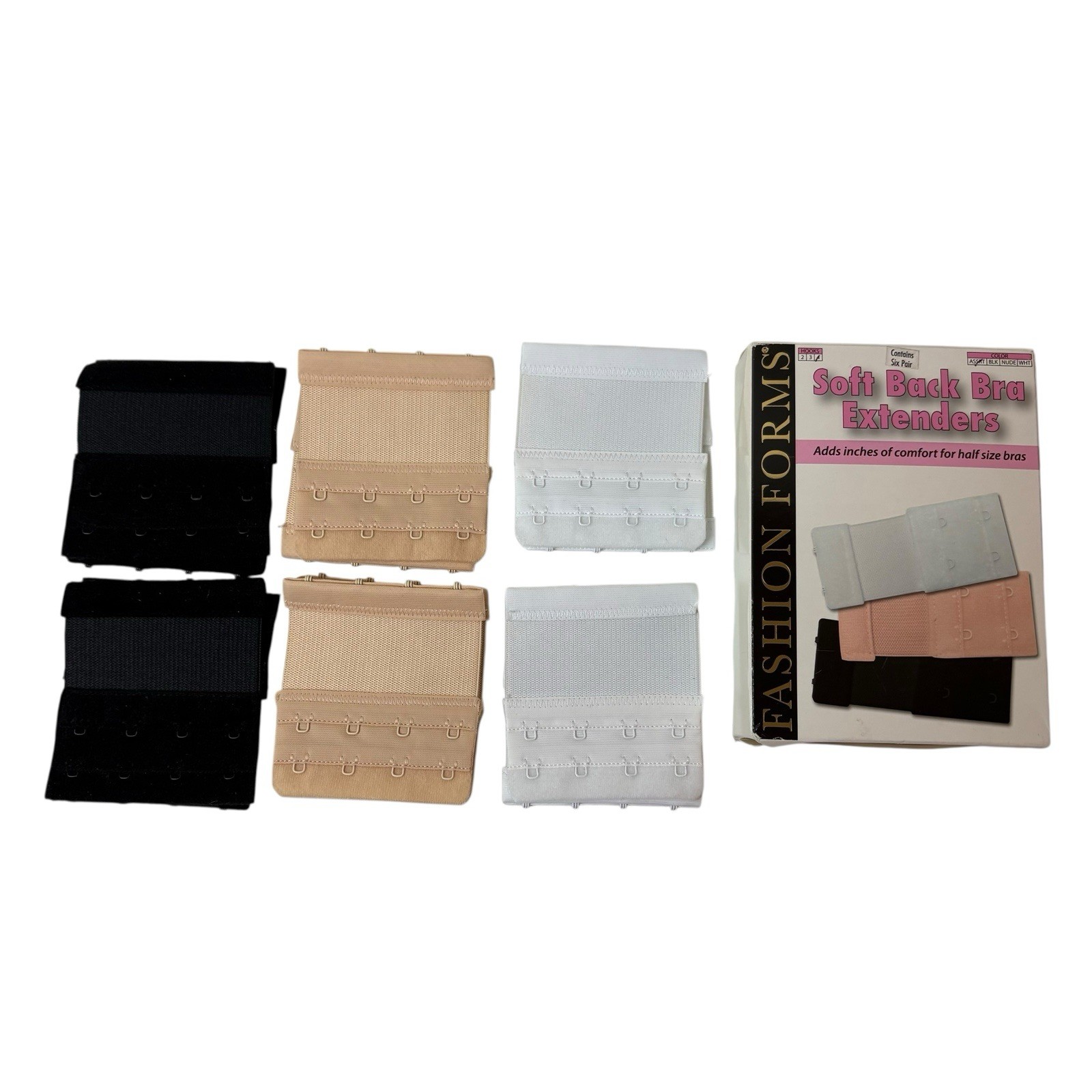 Fashion Forms Soft Back Bra Extenders 4-Hook Assorted Colors 6 Pairs New