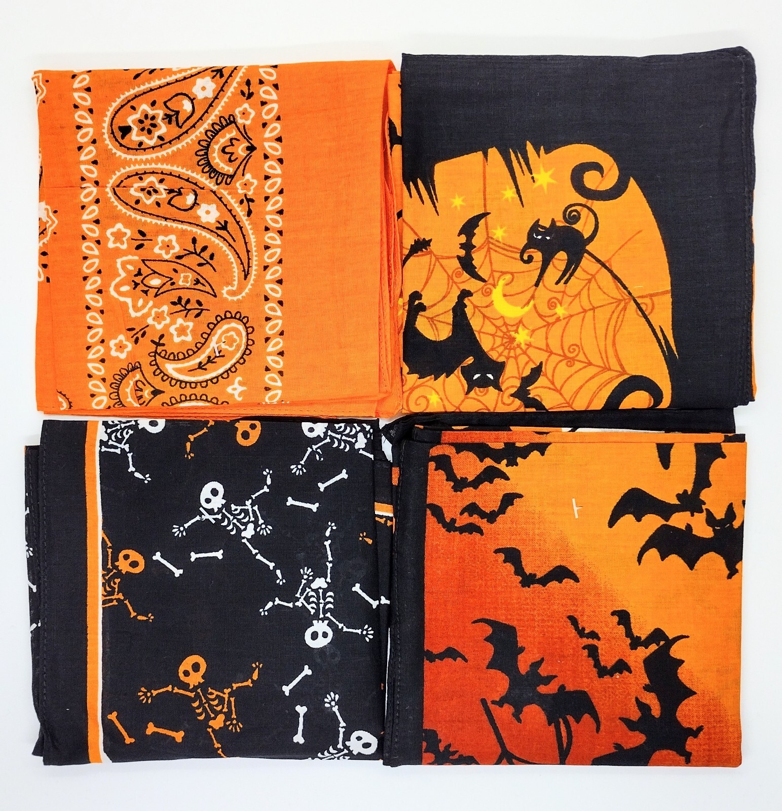 SET OF 4 Halloween Bandana Cotton 22″ x 22″ Scarf Head Neck Face Mask Wrist Band