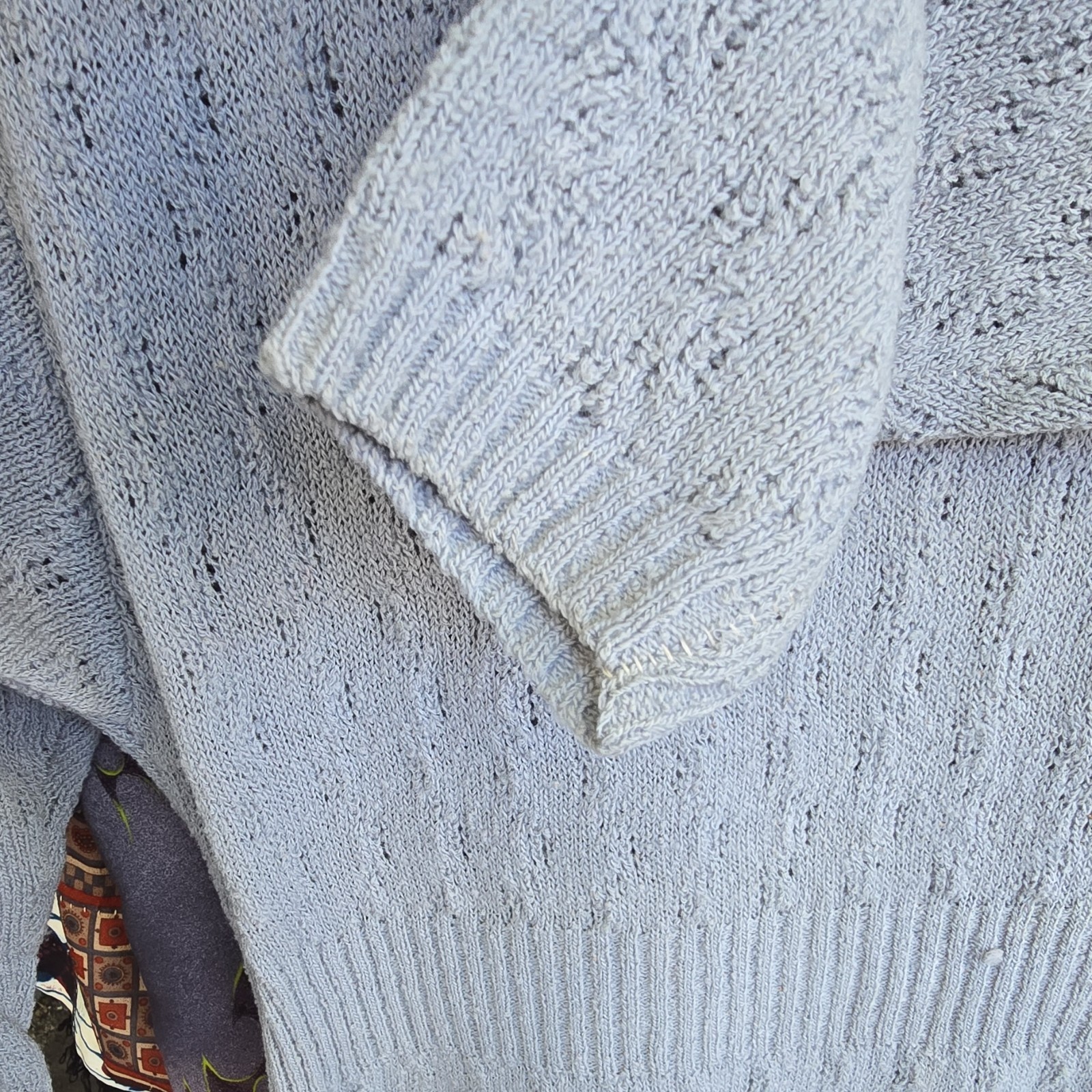 Antique 50s Glengyle Hand Loomed Knit Sweater Dress Light Blue Gold Sequins