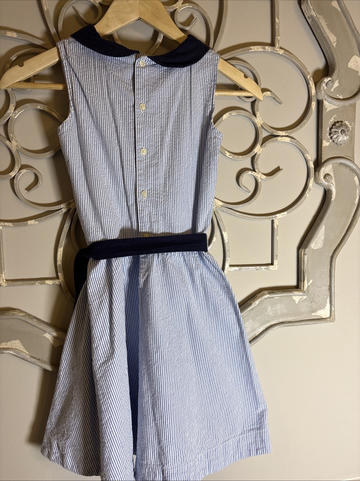 Hope & Henry Girls Seersucker Peter Pan Collar Dress Sz 8 Designer