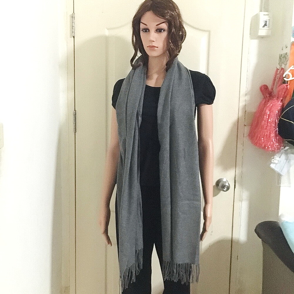 SOFT WARM CASHMERE BLEND SCARF WRAP SHAWL PASHIMA SOLID GRAY PLAIN GIFT HIM HER