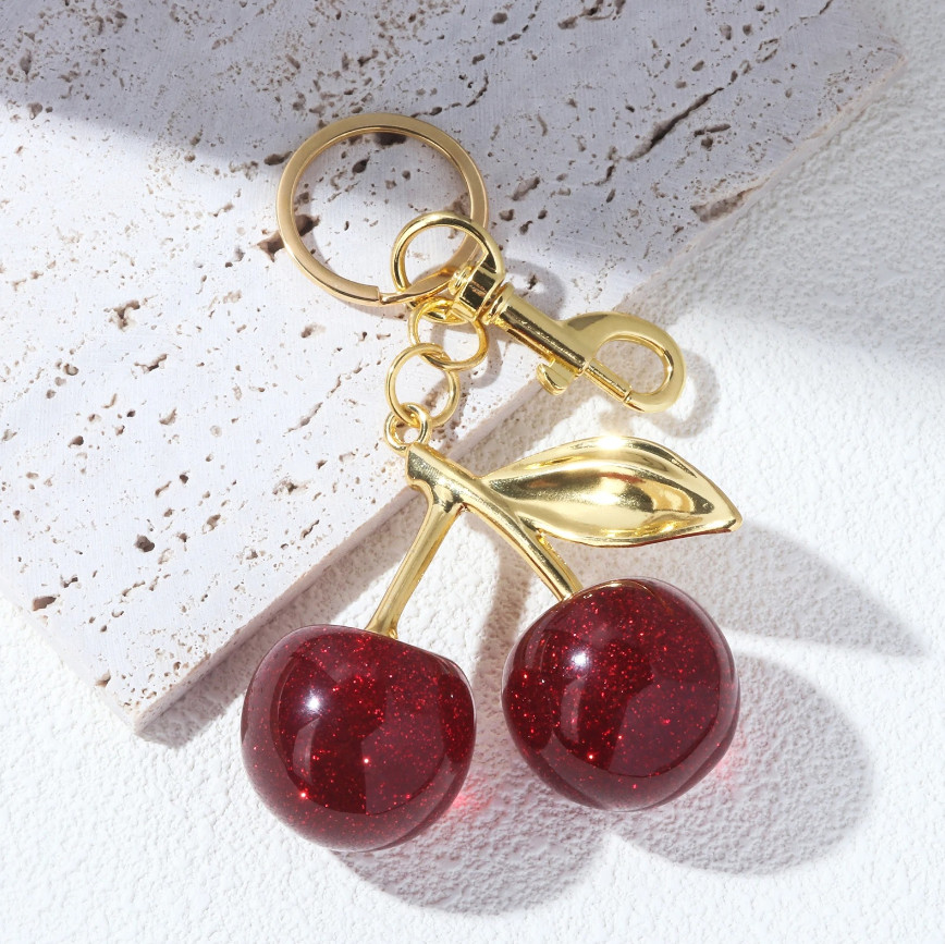 1pcs Red Cherry Pendant Keychain – Summer Fruit Charm for Bags & Keys – NEW