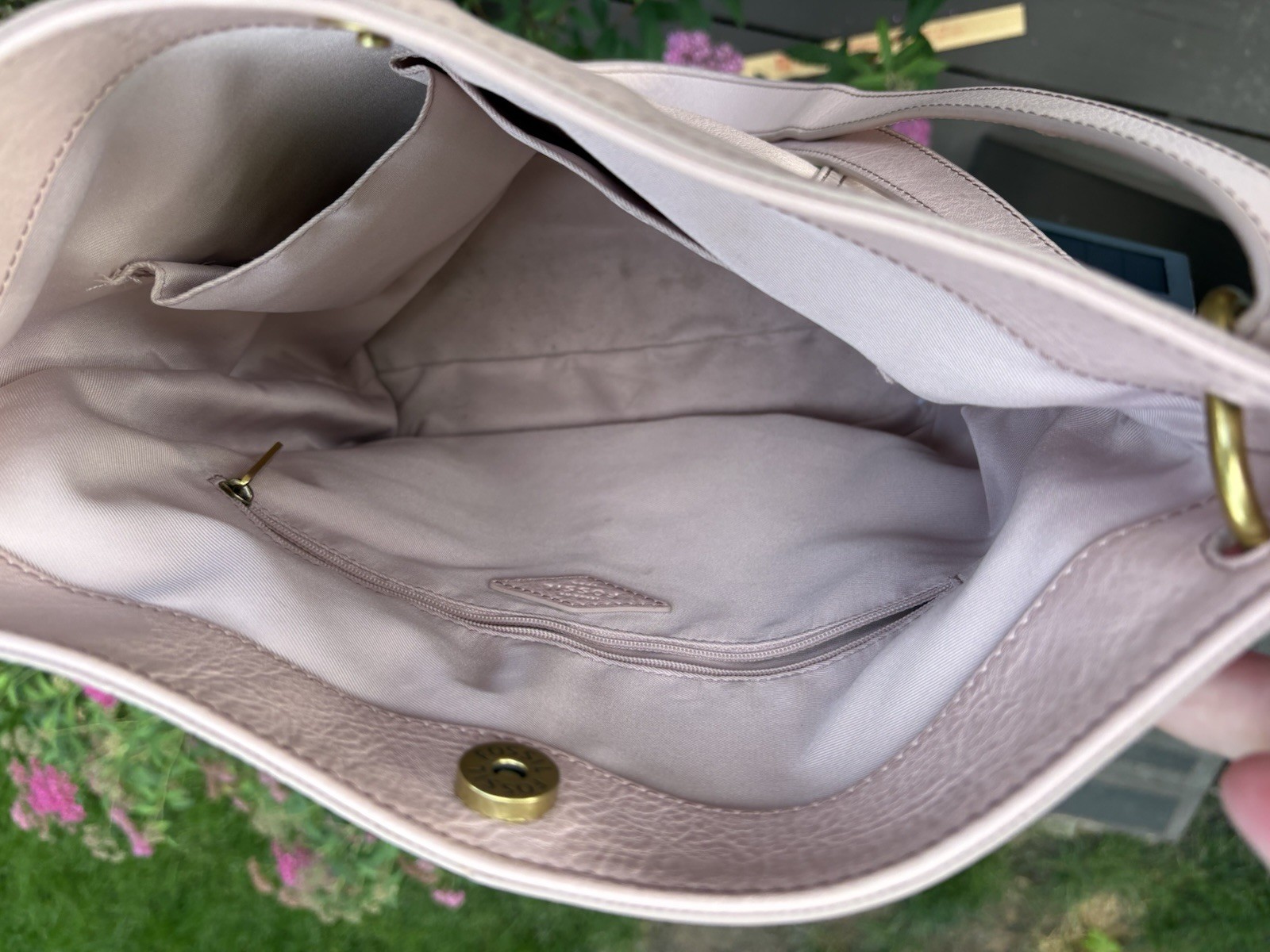 Fossil Lane NS Crossbody Shoulder Bag Pale Pink Leather Key Magnetic Closure