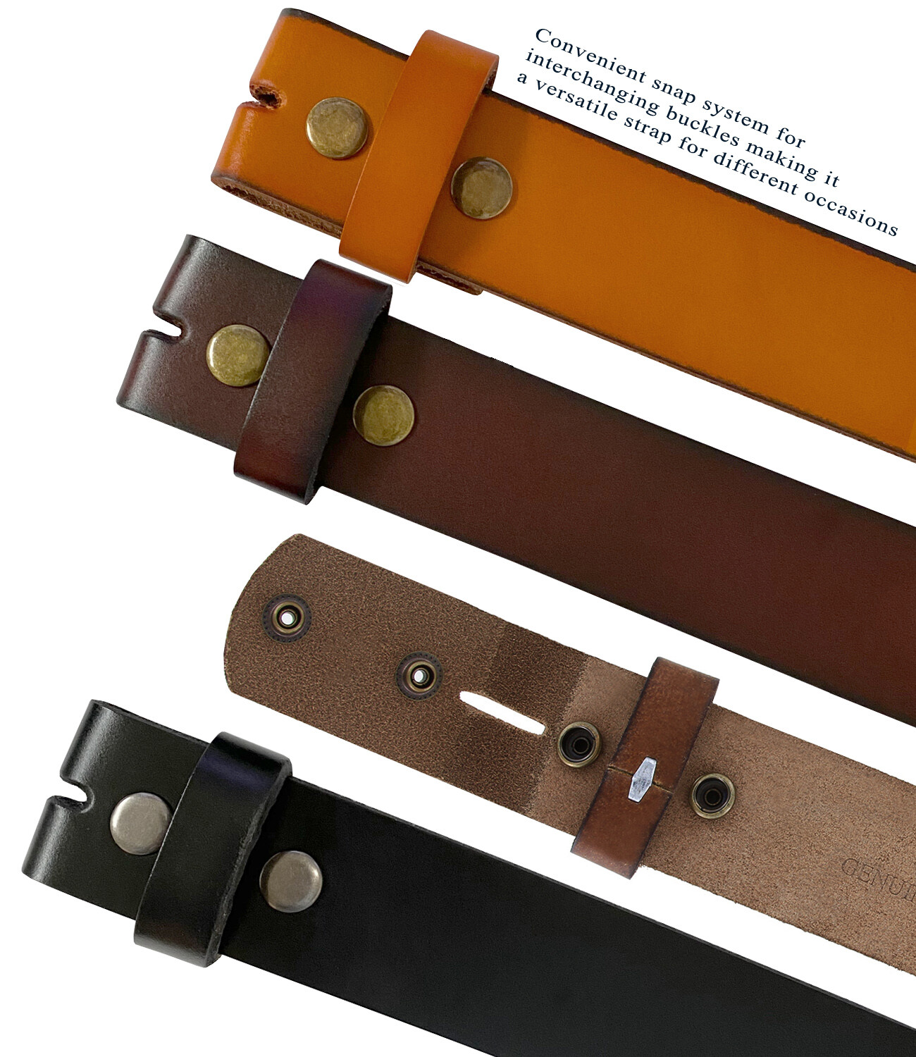 Genuine Leather Belt Strap Casual Belt Snap 1-1/2″ Wide – Black Brown Tan