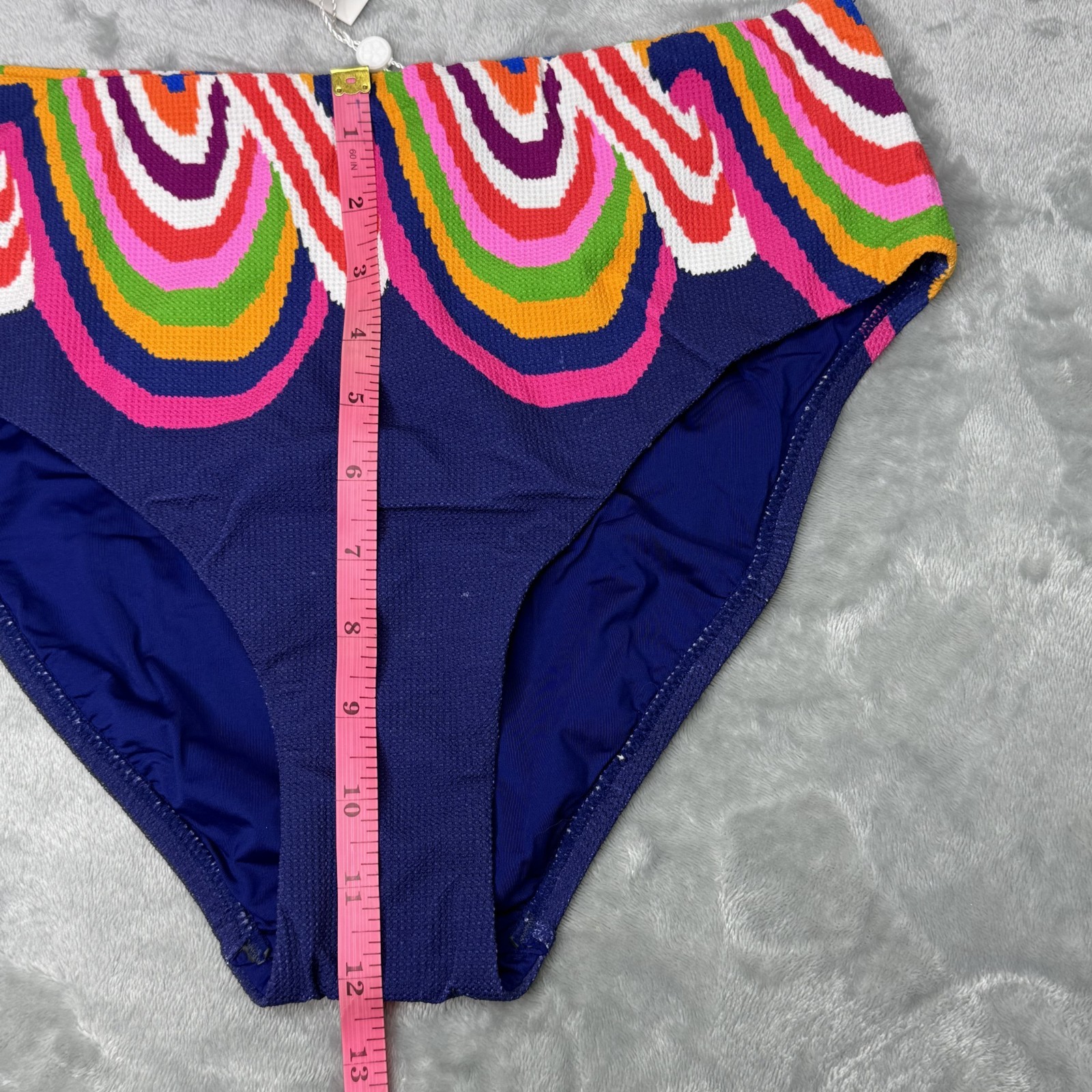 Trina Turk Rainbow Swirl High Waist Bikini Bottom Marine Blue Resort Coastal 6 8