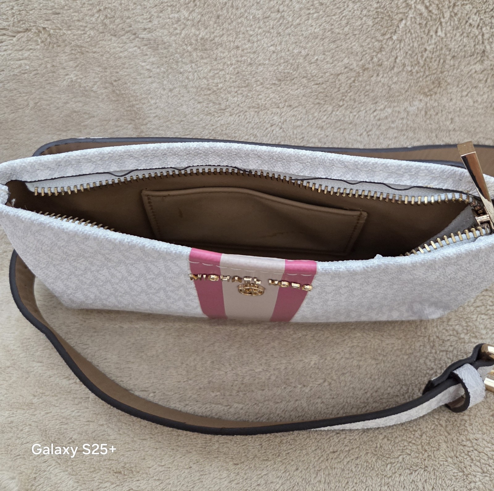 Rare Michael Kors Waist Bag Fanny Pack Leather White Brown Size Small