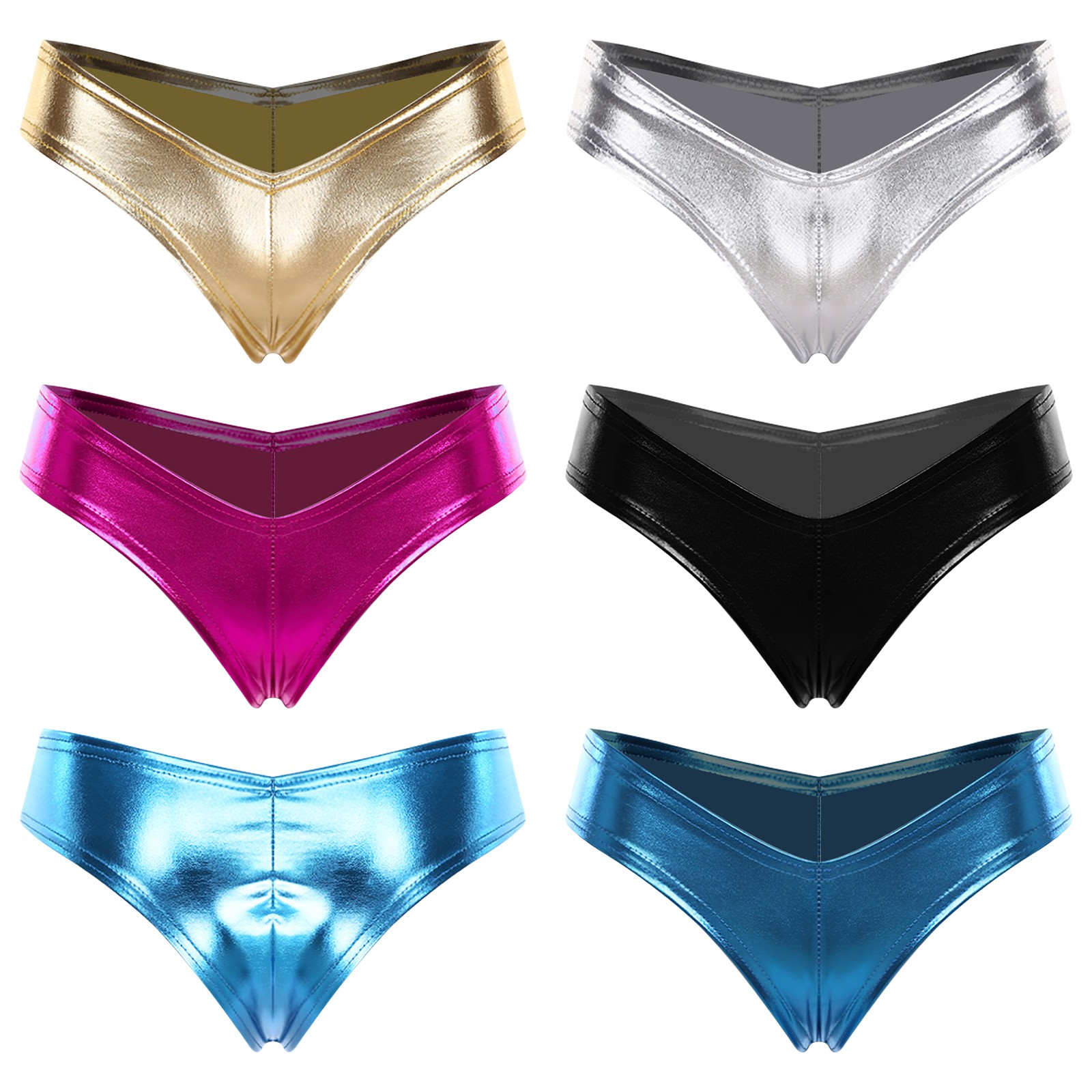 Women’s Faux Leather Shiny Metallic Bikini Panties Cheeky Knickers Mini Swimwear