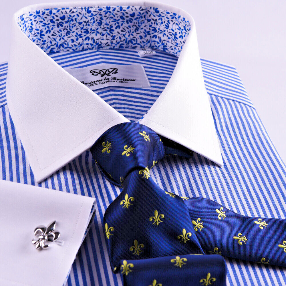 Best Seller Blue Stripe WInchester Shirt With Blue Floral Inner Lining Restocked