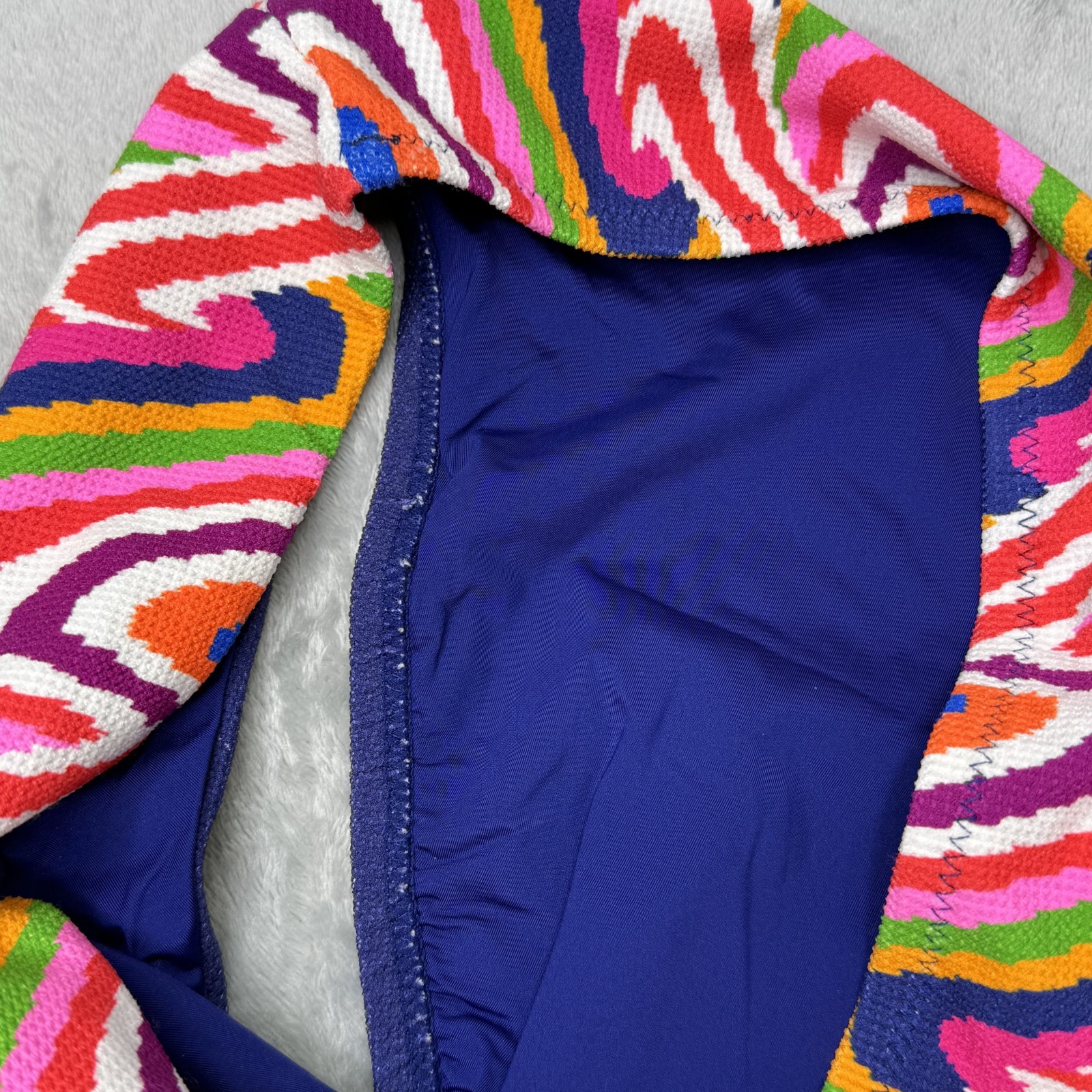 Trina Turk Rainbow Swirl High Waist Bikini Bottom Marine Blue Resort Coastal 6 8
