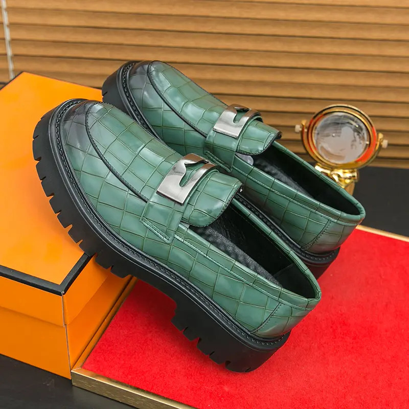 Men’s Slip On Alligator Pattern Platform Faux Leather Dress Shoes Thick Sole New