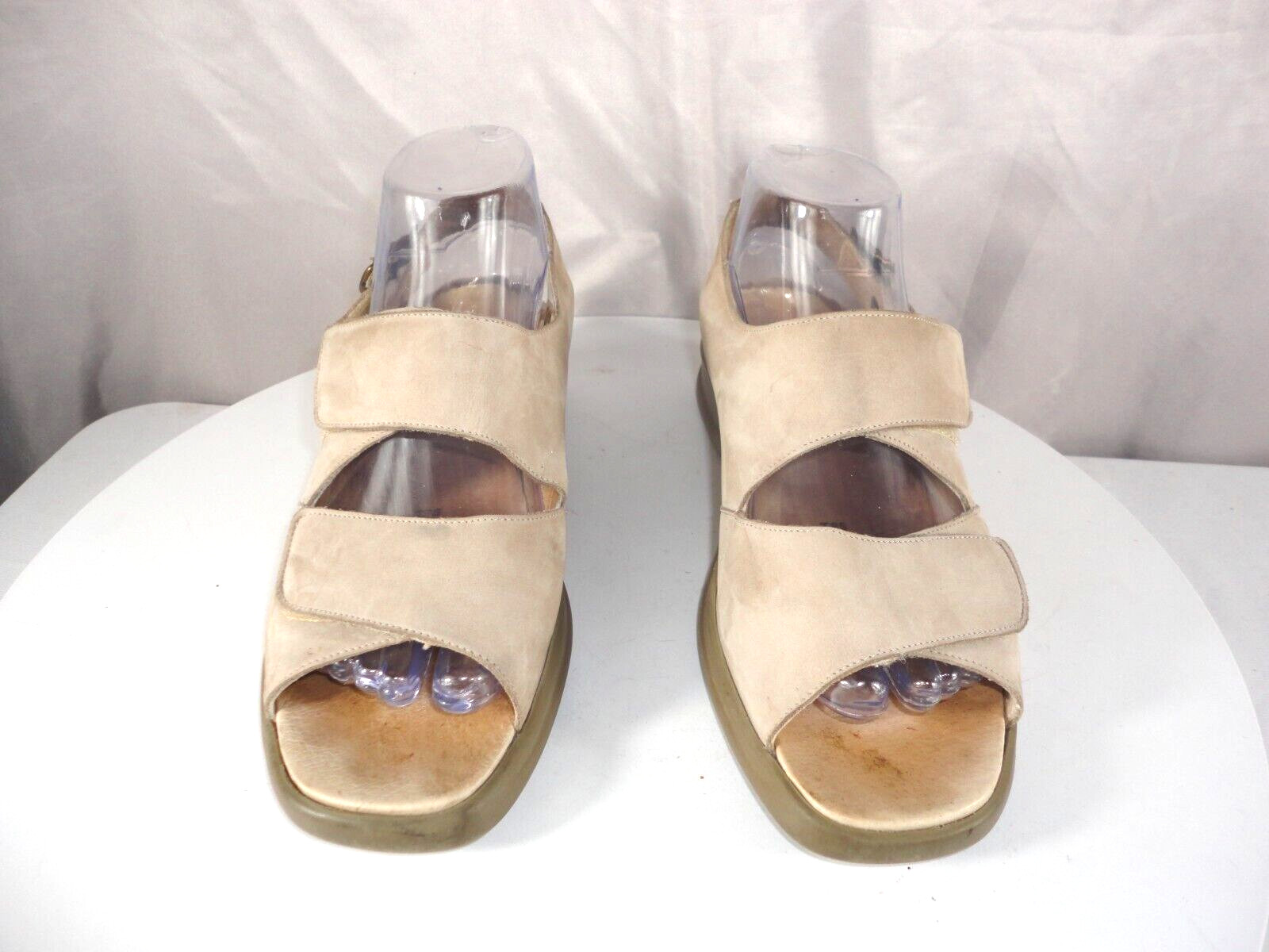 Fits By Theresia M Nubuck Leather Wedge Sandals Genua Two Strap Women’s Size 7 M