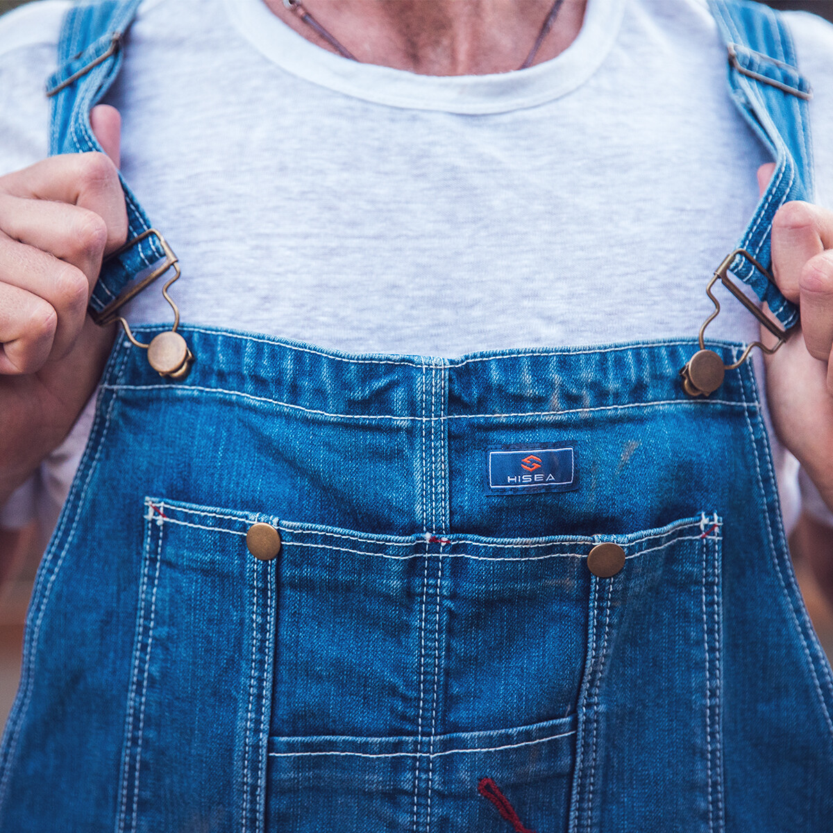 HISEA Men Denim Bib Overalls Relaxed Fit Workwear Roomy Dungarees PocketJumpsuit