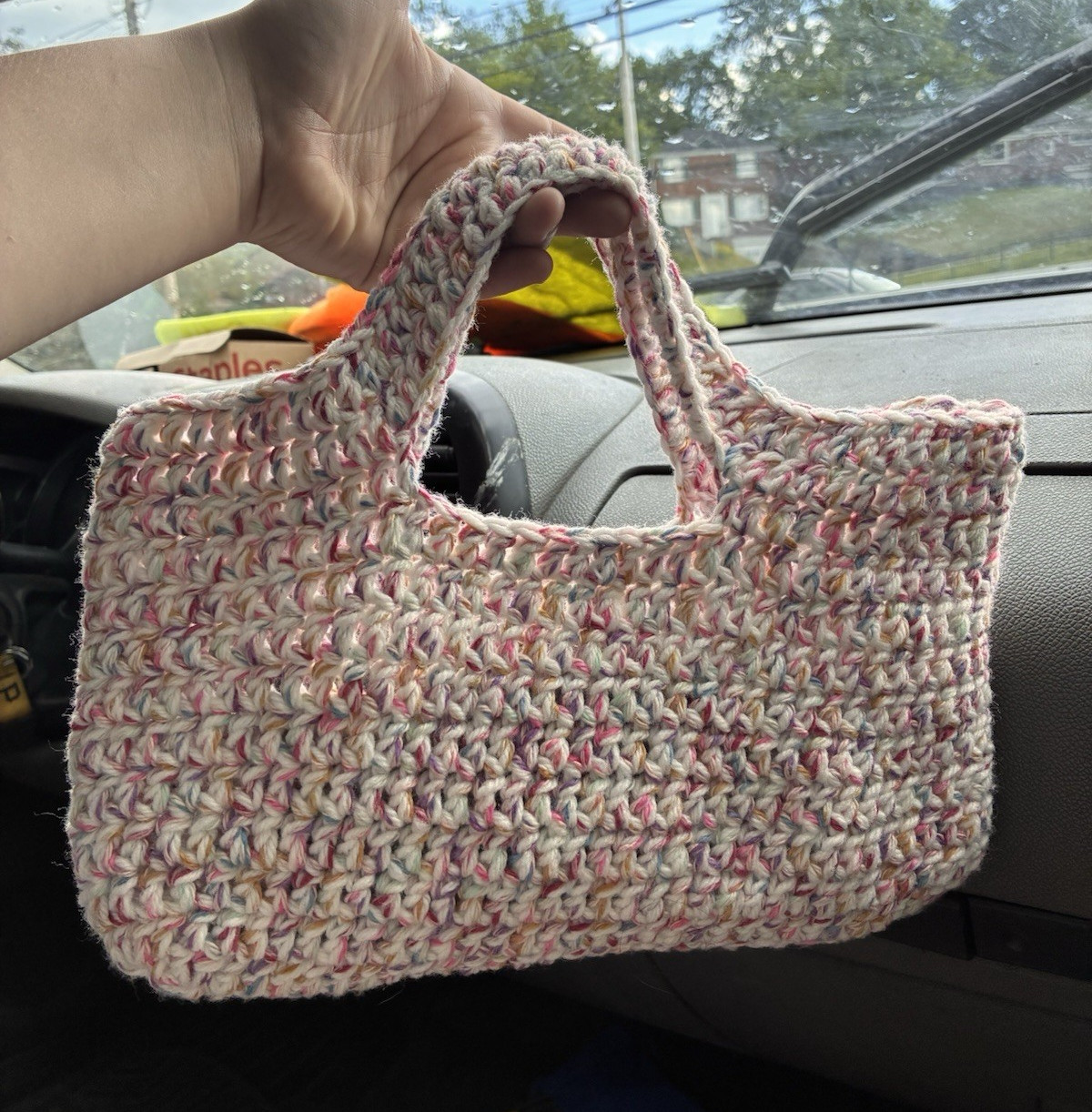 Handmade Crochet Tote Handbag Purse Women’s Top Handle Multicolor (Rainbow)