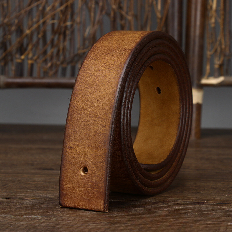 3.8cm Wide/5mm Thick Genuine Leather Belt Needle Buckle Men Cowhide No Buckle