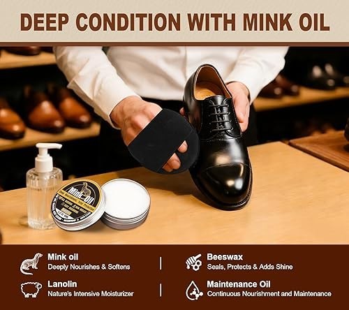 Leather Boot Care Kit 6 in 1 Mink Oil Saddle Soap Shoe Cleaner Conditioner