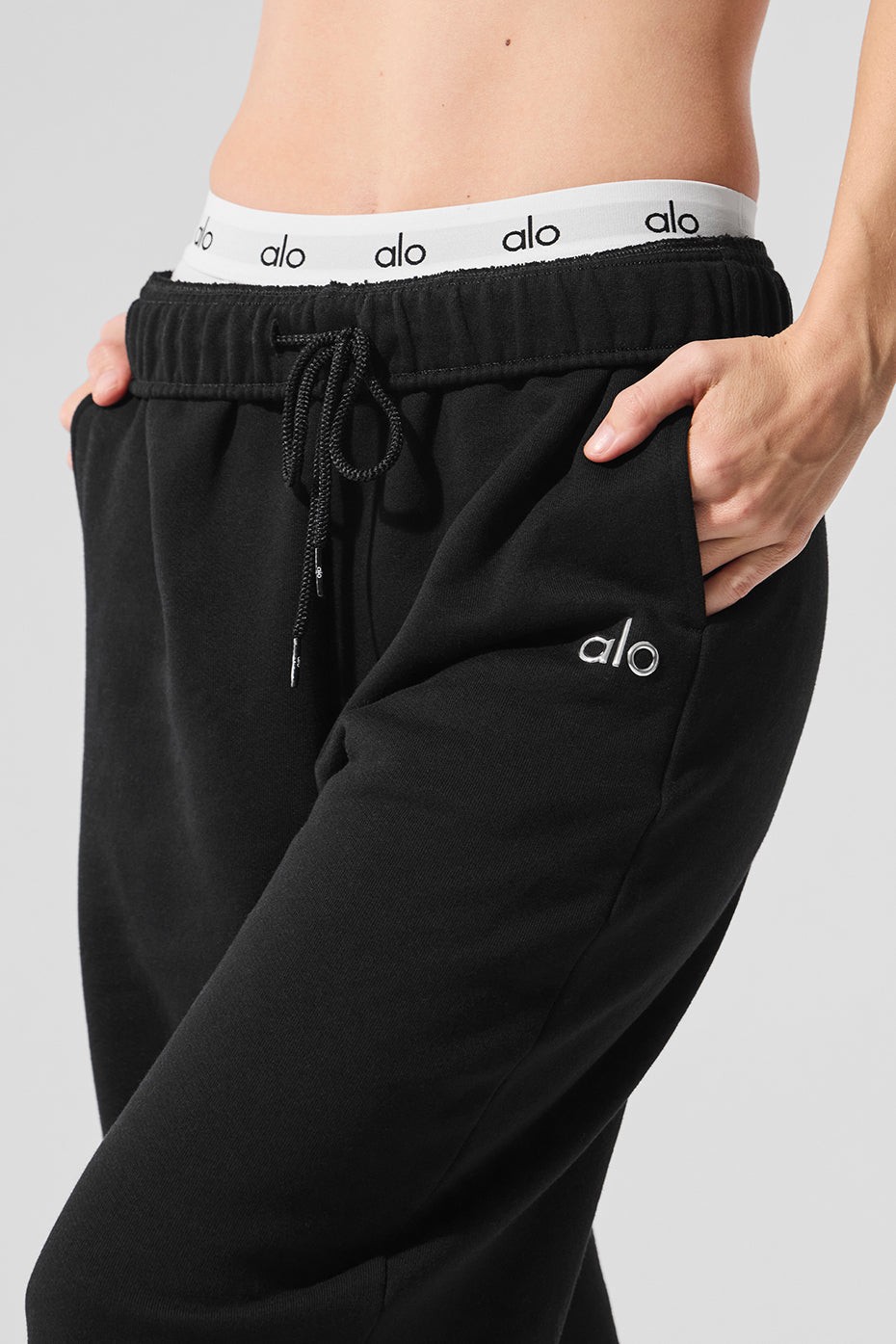 ALO Accolade Straight Leg Sweatpant Black&Athletic Heather Grey Size S M L