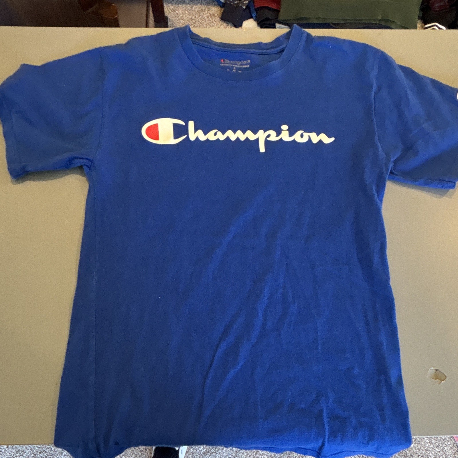 Champion Men’s S Blue Logo Graphic Print Crew Neck Cotton Short Sleeve Tee