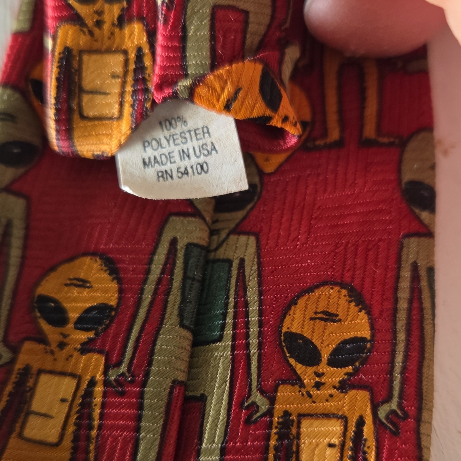 Herringbone Children’s Red Alien Novelty Zipper Clip-On Tie Polyester