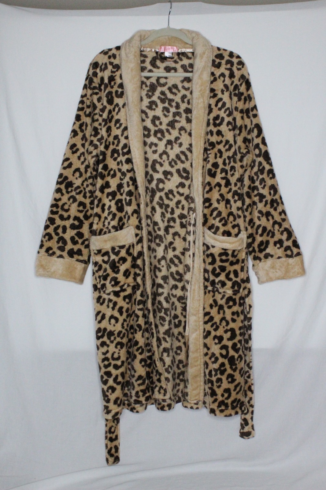 Christian Siriano New York Brown Animal Print Fleece Long Sleeve Robe Women L