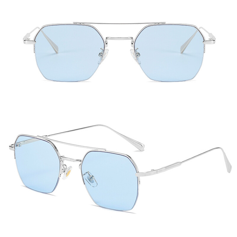 Unisex Metal Half Frame Myopia Nearsighted Distance Glasses Blue Lens Sunglasses