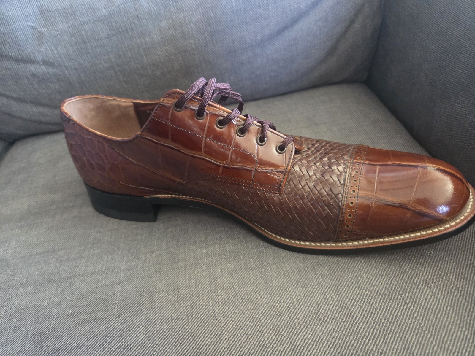 Stacy Adams Esposito Men’s Cap Toe Oxfords Brown Woven Croc Print Size