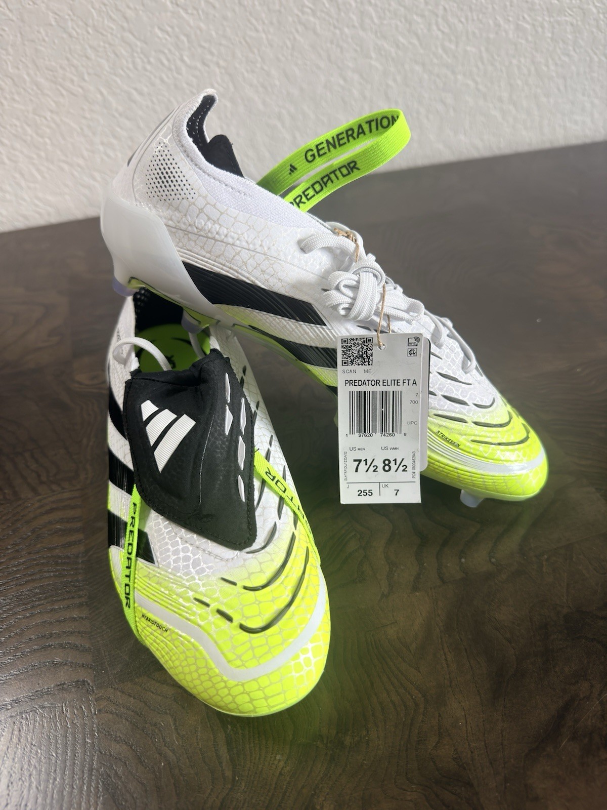 adidas Predator Elite FT FG Soccer Cleats White Black Yellow Lace-Up Low Top
